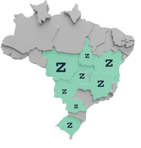 Mapa do Brasil destacando os 8 estados onde a Zeit atua